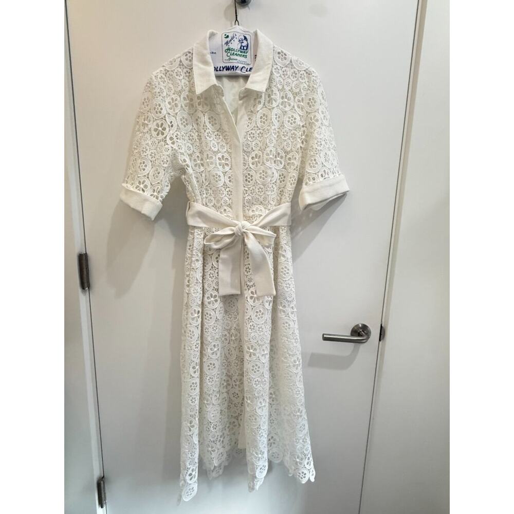 Maje White Eyelet Lace Tie-Belt Shirt Dress Spring Summer Size 4 - Picture 11 of 11